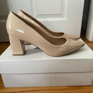 Elegant Nude Block Heel Pumps